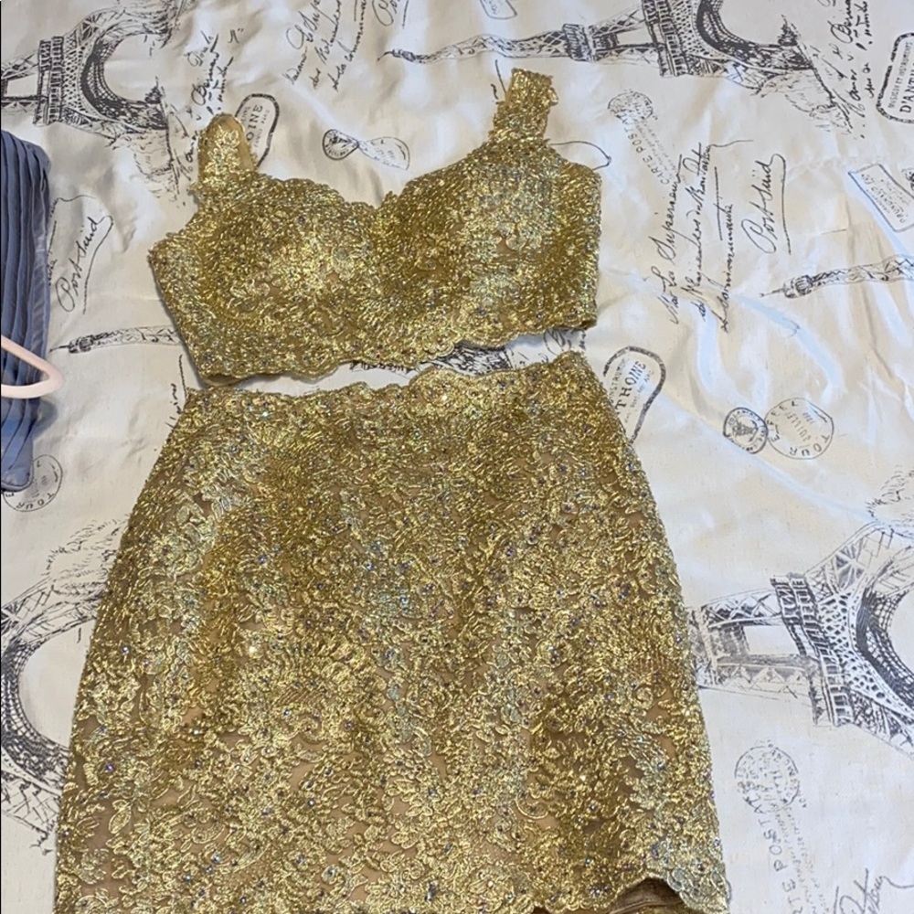 Sherri Hill Gold 2 piece Dress